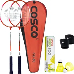 CB 86 Twin Racket-Hobby adminton Racket And Aero 700 Shuttle Box With Wrist Band Red Strung Badminton Racquet-18