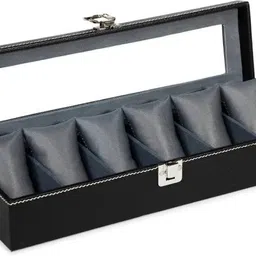 boxpronto Men's and Women's Watch Box Holder Organizer Case in Black color(6 Compartments) Watch Box-picture-32