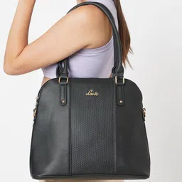 Lavie Horse Women Black Textured Dome Satchel Handbag-image-59