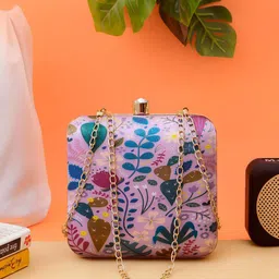 Swisni Pink & Blue Printed Box Clutch-picture-29
