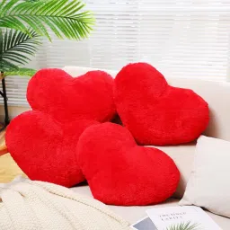 Plush Heart Shape Pillow , Pack of 4 Polyester Fibre Solid Cushion Pack of 4-image-52