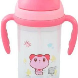 Cartoon Printed Kids Sipper Cum Water Bottle with Handle (Pink)-image-42