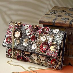 Anekaant Beads & Sequines Embellished Canvas Sling Bag-6