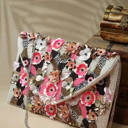 Anekaant Floral Embellished Structured Sling Bag-35
