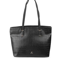 Mochi Black Textured PU Shopper Tote Bag-20