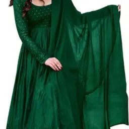 Women Applique Art Silk Anarkali Kurta With Attached Dupatta-image-31