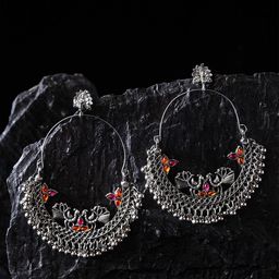 PANASH Silver-Toned & Pink Crescent Shaped Chandbalis image 1