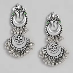 Sangria Silver-Toned Beaded Crescent Shaped Chandbalis-6