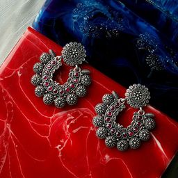PANASH Silver-Toned Floral Chandbalis-80