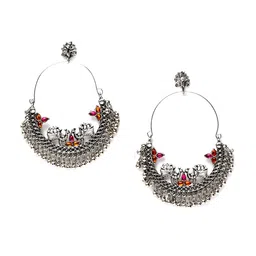 PANASH Silver-Toned & Pink Crescent Shaped Chandbalis image 3