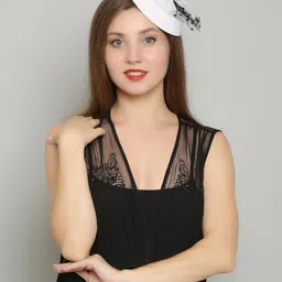 COLOR STYLE Flower Mesh Ribbons Feathers Fedoras Hat Claw Hair Clip-32