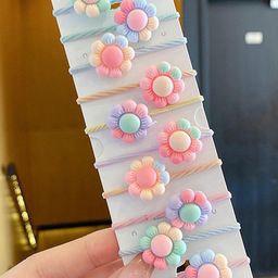 SYGA Girls Set Of 10 Pink & Blue Flower Ponytail Holder-10
