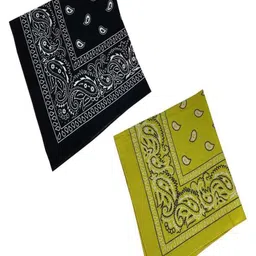 Aadikart Unisex Pack of 2 Black & Yellow Printed Cotton Bandanas-15