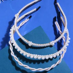 Yellow Chimes Women White Set of 3 Embellished Hairband-51