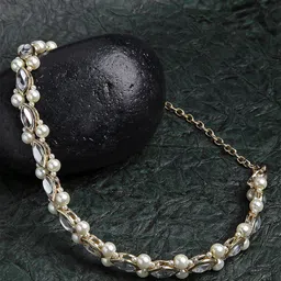KARATCART Women Gold-Toned & White Embellished Hairband-24