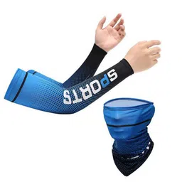 FabSeasons Blue & Black Printed Cooling Arm Sleeves & Bandana Combo-image-11