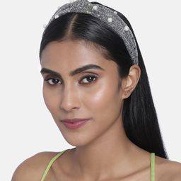 LAIDA Grey & White Knotted Embellished Hairband-image-23