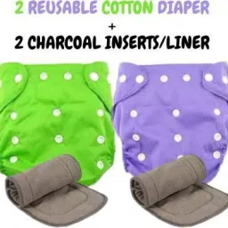 Reusable Baby Infant Cotton Cloth Washable Diaper Nappies(2 DIAPERS WITH 2 FIVE LAYER BAMBOO CHARCOAL INSERTS)-12