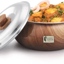 by Classic Essentials Stainless Steel Insulated Hot Meal Serving Teak Wood Thermoware Casserole-image-35