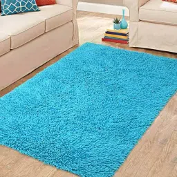 saral home Blue Shaggy Cotton 3 ft x 5 ft Machine Made Carpet-picture-33