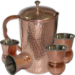 Copper Pitcher with 4 Tumblers Best Quality Drinkware Set for Ayurveda Healing Jug Glass Set-image-67