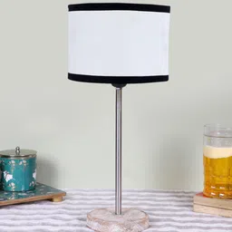 Devansh White Wooden & Cotton Cylinder Contemporary Table Lamp-image-75