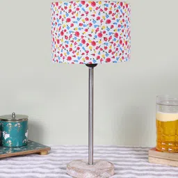 Devansh White Printed Wooden Contemporary Cylindrical Shaped Table Lamp-image-36