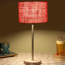 Devansh Pink Cylinder Wooden Table Lamp-12