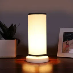 Devansh White Cylindrical Wooden Table Lamp-15