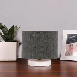 Devansh Grey & White Textured Jute Table Lamp With Wooden Base-7