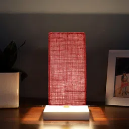 Devansh Maroon & White Jute & Wooden Table Lamp-22