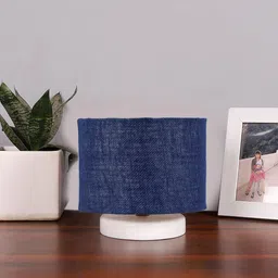 Devansh White & Blue Jute Table Lamp With Wooden Base-39