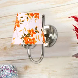Devansh White & Orange Printed Metal Traditional Frustum Shaped Wall Lamp-13