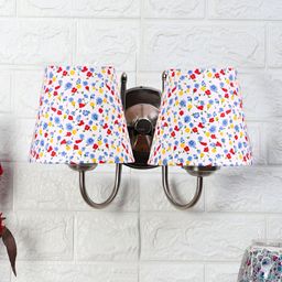 Devansh White & Red Printed Metal Traditional Frustum Shaped Wall Lamp-16