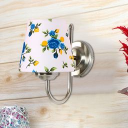 Devansh White & Blue Printed Metal Traditional Frustum Shaped Wall Lamp-20