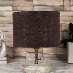 Devansh Brown & White Textured Jute Table Lamp With Wood Base-40