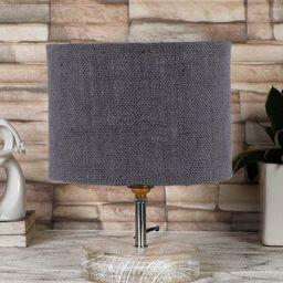 Devansh Grey & White Textured Jute Table Lamp With Wood Base-27