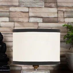 Devansh Black & White Cotton Table Lamp With Wood Base-14