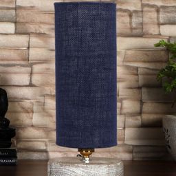Devansh Blue & White Textured Jute Table Lamp With Wood Base-55