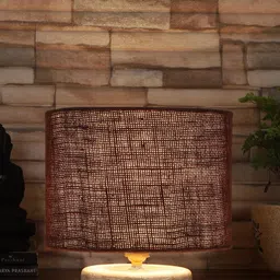Devansh Brown & White Textured Jute Table Lamp With Wood Base image 3