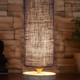 Devansh Blue & White Textured Jute Table Lamp With Wood Base image 4