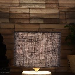Devansh Blue & White Textured Jute Table Lamp With Wood Base image 3