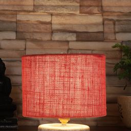 Devansh Pink & White Textured Jute Table Lamp With Wood Base image 3