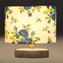 Devansh Blue & White Printed Cotton Table Lamp With Wood Base image 3