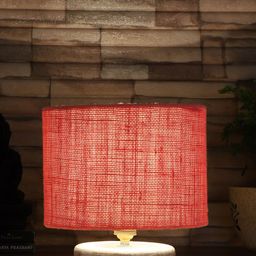 Devansh Pink & White Textured Jute Table Lamp With Wood Base image 5