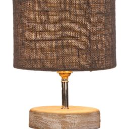 Devansh Grey & White Textured Jute Table Lamp With Wood Base image 2