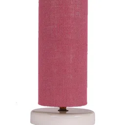 Devansh Pink & White Textured Jute Table Lamp With Wooden Base image 2