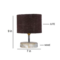 Devansh Brown & White Textured Jute Table Lamp With Wood Base image 5