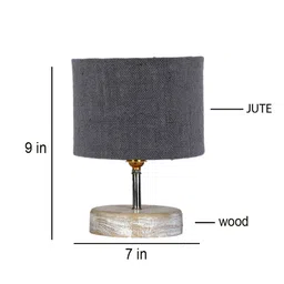 Devansh Grey & White Textured Jute Table Lamp With Wood Base image 5