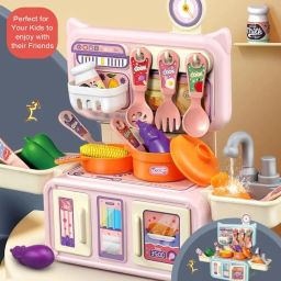 Pretend Play Kitchen Set for Girl – Big Cooking Toy with Lights, Sound, Utensils-image-81